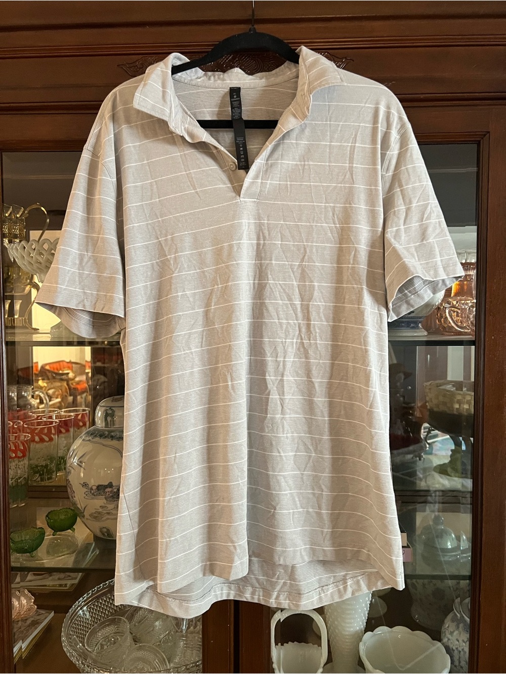 Men's Lululemon Short Sleeve Polo Shirt in Light  grey Stripe